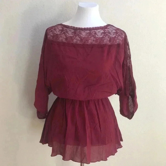 Free People Tops - Free People Burgundy Lace Blouse